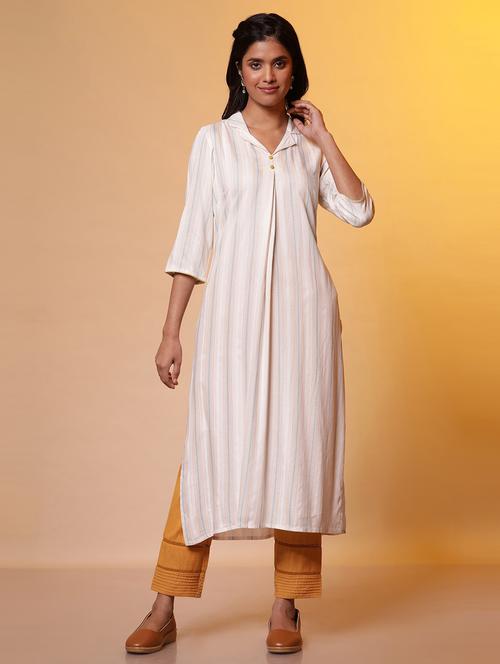 women white stripes printed straight kurta - 20968330 - Very Small Image - 1