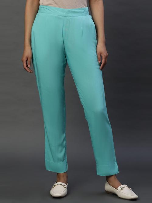 solid turquoise blue flat front trouser - 20968376 - Very Small Image - 1