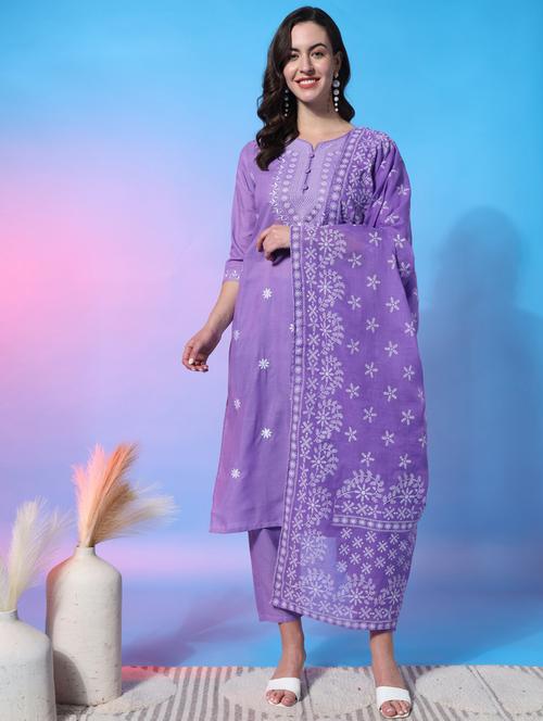 women three quarter sleeve kurta pant with dupatta set - 20968503 - Very Small Image - 1