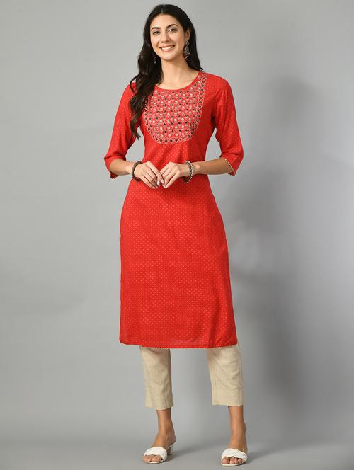 women three quarter sleeve straight kurta - 20968660 - Very Small Image - 1