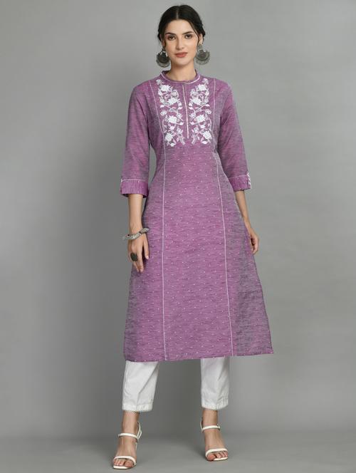purple embroidered viscose straight kurta - 20968667 - Very Small Image - 1