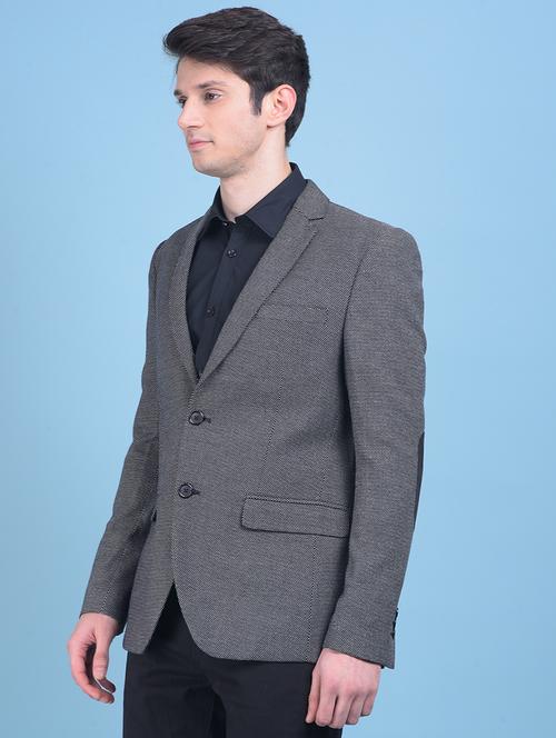 grey self design single breasted casual blazer - 20969084 - Very Small Image - 1