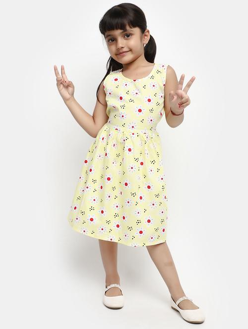 kids yellow printed detailed frock - 20969608 - Very Small Image - 1