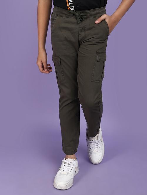 olive green solid cotton casual trouser - 20969628 - Very Small Image - 1