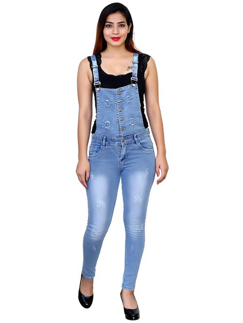 light blue detailed cotton blend dungaree - 20969952 - Very Small Image - 1