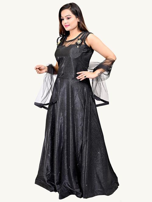 women round neck flared stitched gown - 20969958 - Very Small Image - 1