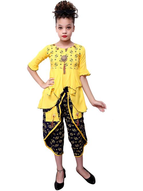 yellow floral print cotton kurta dhoti salwar - 20970090 - Very Small Image - 1