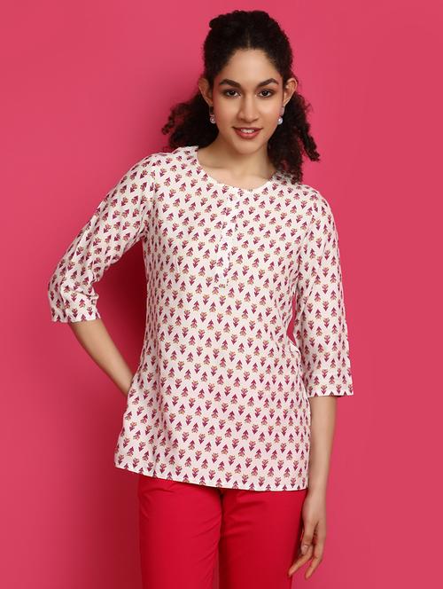 off white printed straight kurti - 20970560 - Very Small Image - 1