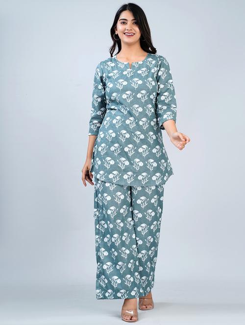 light blue printed detailed top & palazzo coord set - 20970678 - Very Small Image - 1