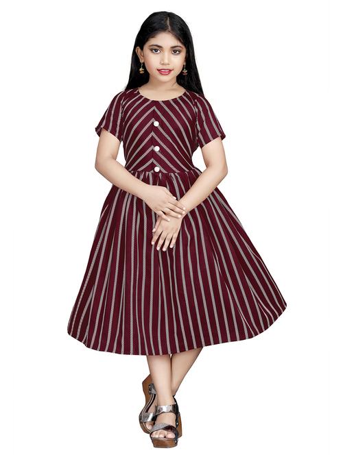 girls maroon stripes frock - 20970775 - Very Small Image - 1