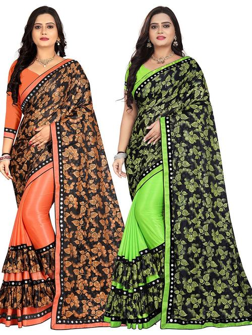 pack of 2 multi colored combo saree with blouse - 20971137 - Very Small Image - 1