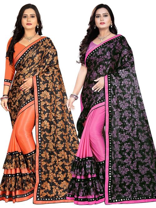 pack of 2 multi colored combo saree with blouse - 20971138 - Very Small Image - 1