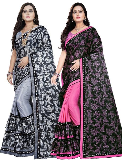 pack of 2 multi colored combo saree with blouse - 20971149 - Very Small Image - 1