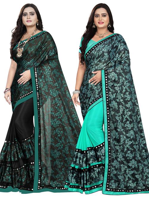 pack of 2 multi colored combo saree with blouse - 20971153 - Very Small Image - 1