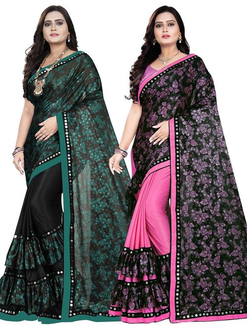 pack of 2 multi colored combo saree with blouse - 20971156 - Very Small Image - 1