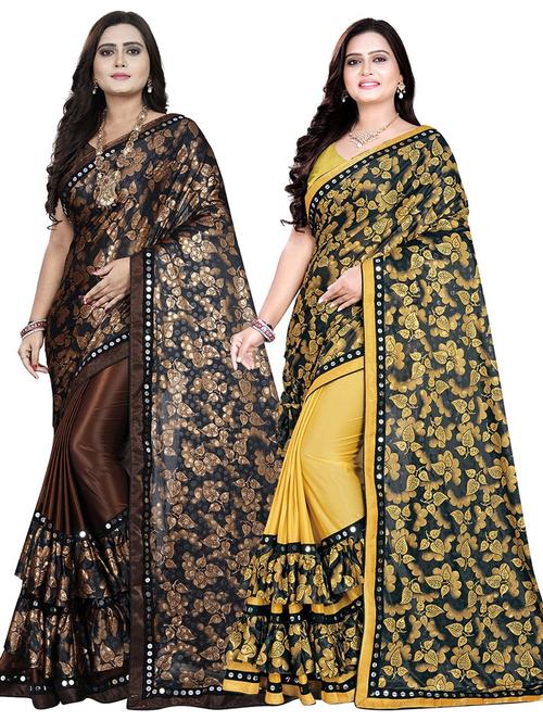 pack of 2 multi colored combo saree with blouse - 20971165 - Very Small Image - 1