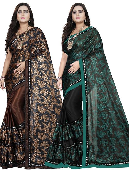 pack of 2 multi colored combo saree with blouse - 20971167 - Very Small Image - 1