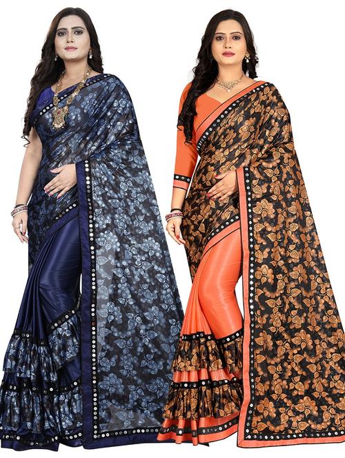 pack of 2 multi colored combo saree with blouse - 20971173 - Very Small Image - 1