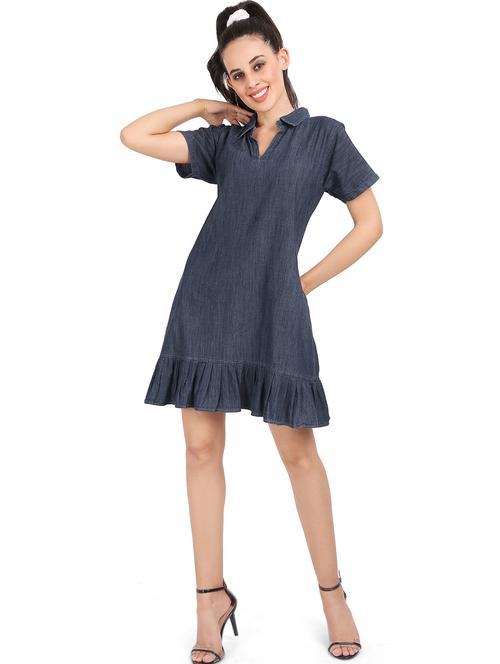 solid dark grey ruffle detailed dress - 20971809 - Very Small Image - 1