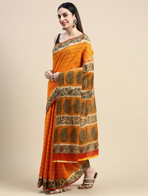 yellow cotton printed saree - 20971901 - Very Small Image - 1
