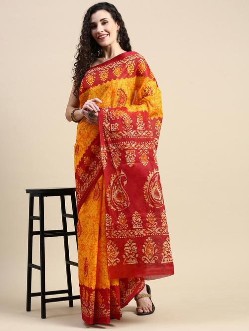 yellow cotton printed saree - 20971905 - Very Small Image - 1