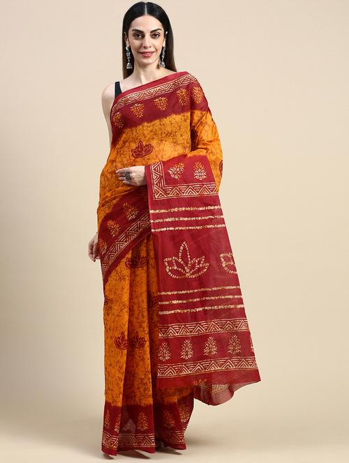 yellow cotton printed saree - 20971910 - Very Small Image - 1