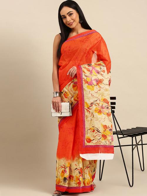 orange cotton printed saree - 20971935 - Very Small Image - 1