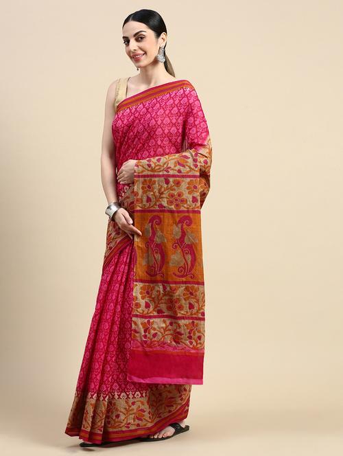 pink cotton printed saree - 20971940 - Very Small Image - 1