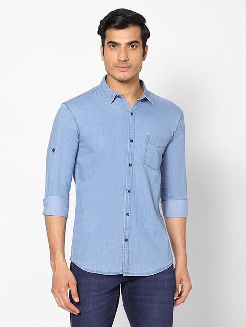 light blue denim casual shirt - 20971961 - Very Small Image - 1