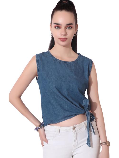 women blue solid crop top - 20972041 - Very Small Image - 1