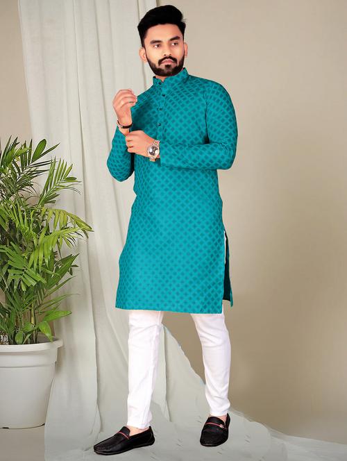 men printed cotton long kurta - 20972282 - Very Small Image - 1