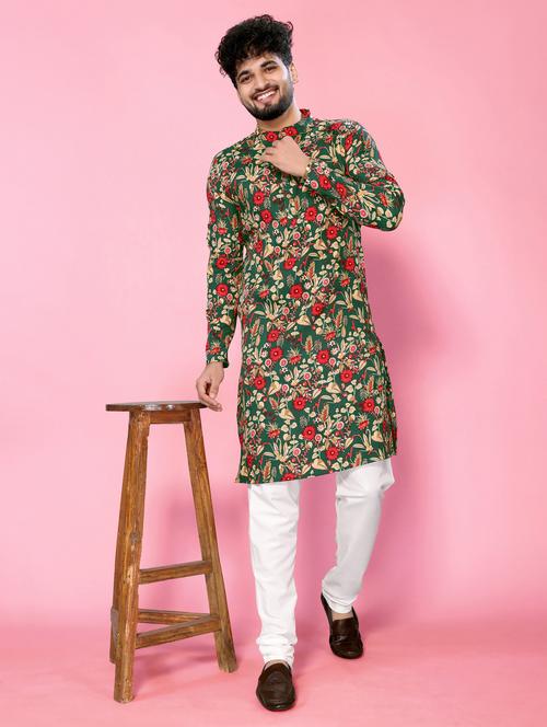 green floral print rayon long kurtas kurta - 20972311 - Very Small Image - 1