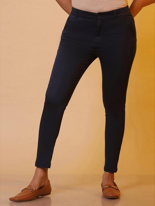 solid navy blue flat front trouser - 20972578 - Very Small Image - 1