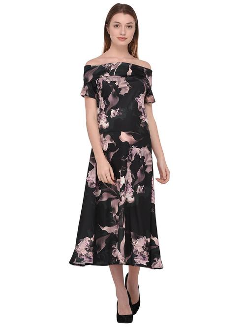 black floral printed detailed maxi dress - 20972782 - Very Small Image - 1