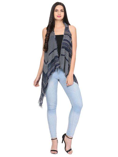 blue printed shrug with fringes - 20973990 - Very Small Image - 1