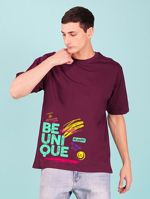 maroon cotton blend front print tshirt - 20978556 - Very Small Image - 1