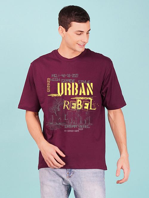 maroon cotton blend front print tshirt - 20978560 - Very Small Image - 1