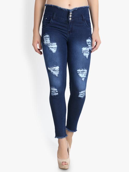 women high rise blue denim jean - 20980675 - Very Small Image - 1