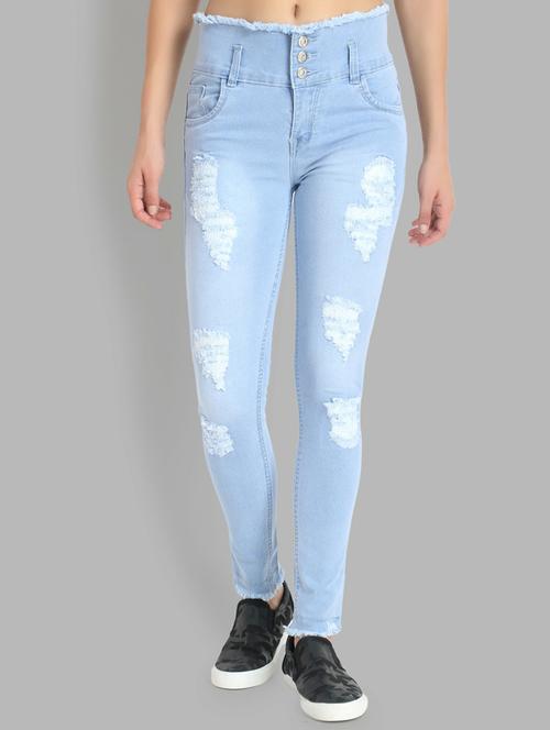 light blue distressed detailed jeans - 20980711 - Very Small Image - 1
