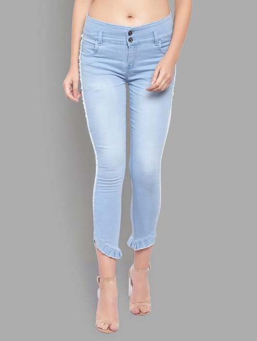 solid light blue detailed denim jeans - 20980754 - Very Small Image - 1