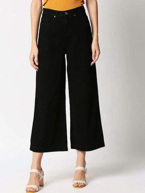 solid black wide leg denim jeans - 20980910 - Very Small Image - 1
