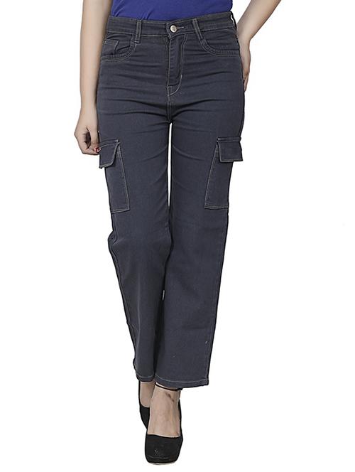 solid grey straight fit cargo jeans - 20981109 - Very Small Image - 1