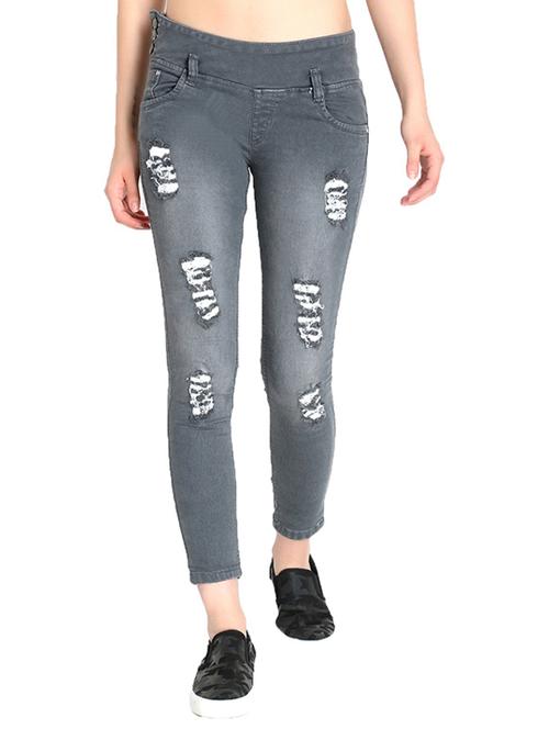 grey distressed detailed denim jeans - 20981130 - Very Small Image - 1