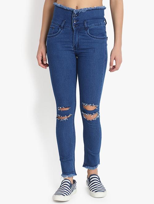 blue slash knee detailed denim jeans - 20981204 - Very Small Image - 1