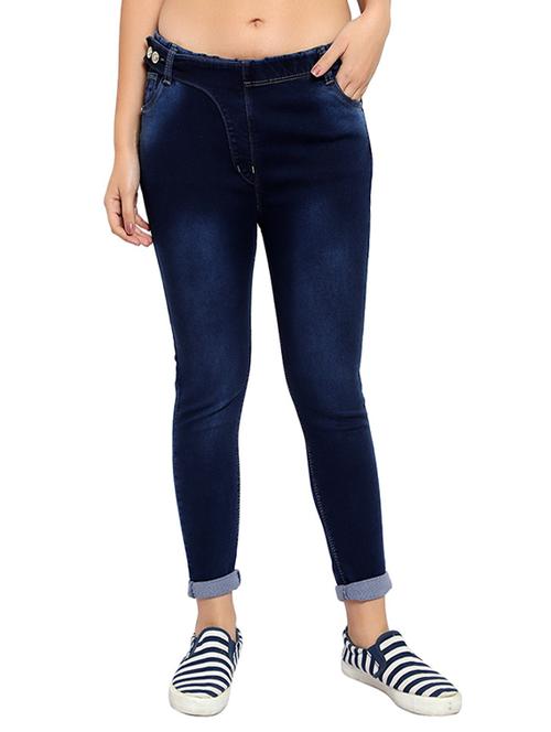 solid navy blue detailed denim jeans - 20981430 - Very Small Image - 1