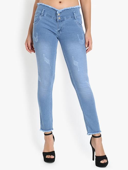 light blue distressed detailed denim jeans - 20981448 - Very Small Image - 1