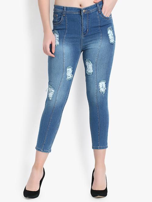 light blue distressed detailed denim jeans - 20981543 - Very Small Image - 1
