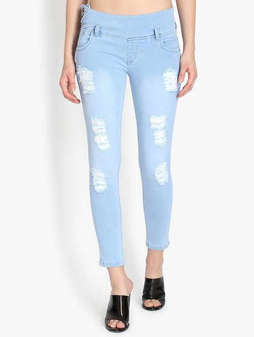 light blue distressed detailed denim jeans - 20981587 - Very Small Image - 1