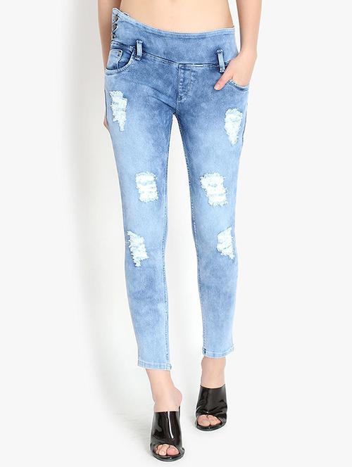 light blue distressed detailed denim jeans - 20981588 - Very Small Image - 1