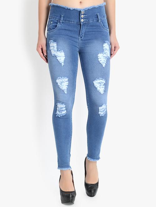 light blue distressed detailed denim jeans - 20981599 - Very Small Image - 1